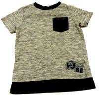 Šedo-bílo-tmavošedé melírované tričko s nášivkami zn. F&F