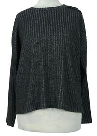 Dámské černo-šedé žebrované úpletové triko s knoflíčky zn. Primark 