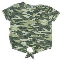 Khaki army crop tričko s nápisem a uzlem zn. Primark