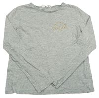 Šedé melírované triko se zlatými nápisy zn. H&M