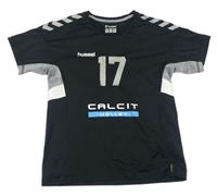 Černo-šedo-bílé funkční sportovní tričko s číslem zn. hummel