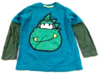 Mořksá zeleň-khaki triko s dinosaurem zn. Next