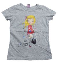 Šedé melírované tričko s dívkou zn. Dopodopo