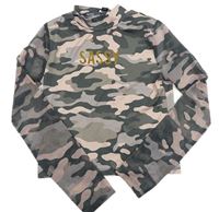 Khaki-světlerůžové army triko s nápisem a síťovanými rukávy zn. River Island 