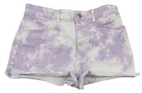 Levandulovo-bílé batikované riflové kraťasy zn. H&M