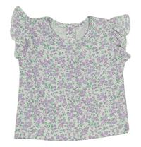 Bílo-lila kytičkované tričko s volánky zn. Matalan 