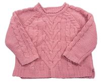 Růžový svetr s copánkovým vzorem zn. Tu