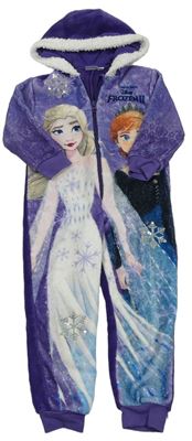 Fialová chlupatá kombinéza Frozen s kapucí zn. Disney