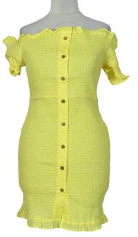Dámské žluté žabičkové šaty s lodičkovým výstřihem zn. PrettyLittle Thing