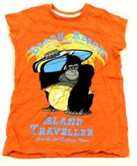 Oranžové melírované tričko s gorilou a nápisem zn. Matalan