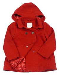 Červený flaušový jarní podšitý kabát s kapucí zn. Next