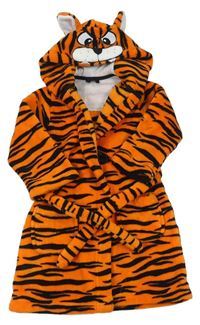 Oranžovo-černý chlupatý župan - Tygr s kapucí zn. M&S