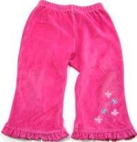 Růžové sametové kalhoty s kytičkami zn. Adams