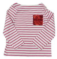 Bílo-růžové pruhované triko s kapsou s flitry zn. Boden
