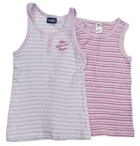 2x Lila-růžová pruhovaná košilka + Růžovo-šedo-bílá pruhovaná košilka zn. Lupilu