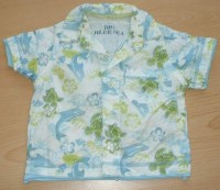 Bílo-modro-zelená plátěná košile s obrázky