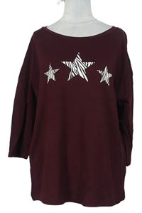 Dámské vínové triko s hvězdičkami zn. F&F