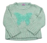 Mátový melírovaný svetr s motýlem zn. F&F