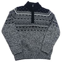 Černo-bílý melírovaný pletený svetr se vzorem zn. St. Bernard
