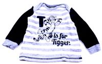 Šedo-bílo-tmavomodré pruhované triko s tygříkem zn. George + Disney