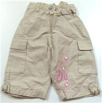 Béžové plátěné kalhoty s výšivkou a kapsami zn. Mini Mode