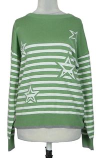 Dámský zeleno-bílý pruhovaný svetr s hvězdičkami zn. TU 