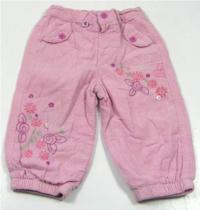Růžové manžestrové oteplené kalhoty s kytičkami zn.Adams