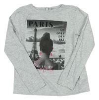 Světlešedé melírované triko s Eiffelovkou a dívkou zn. Page