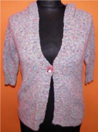 Dámský šedo-barevný propínací svetr s kapucí
