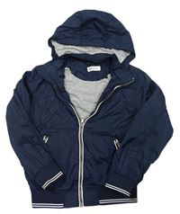 Tmavomodrá šusťáková jarní bunda s odepínací kapucí zn. H&M
