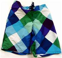 Purpurovo-zeleno-modro-bílo-světlemodré kárované plážové kraťásky zn. H&M