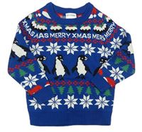 Modrý vánoční svetr s tučňáky zn. Lily & Dan