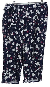 Dámské tmavomodré květované culottes kalhoty s páskem zn. Bonprix