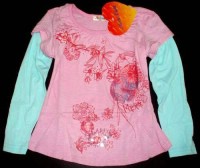 Nové - Růžovo-světlemodré triko s kytičkami 