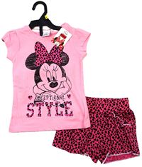 Nové - 2set - Růžové tričko + vzorované kraťasy s Minnie zn. Disney 