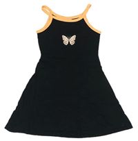 Černé bavlněné šaty s motýlem a neonovým lemem zn. Matalan