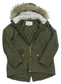 Khaki šusťáková zimní bunda s odepínací kapucí zn. H&M