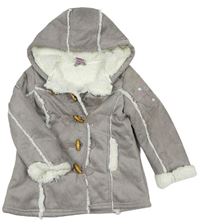 Šedý semišový zateplený kabát s kapucí zn. Kiki&Koko
