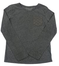 Šedé třpytivé triko s kapsičkou s madeirou zn. Primark
