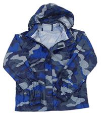 Tmavomodro-moddro-šedá army nepromokavá funkční bunda s kapucí zn. Mountain Warehouse