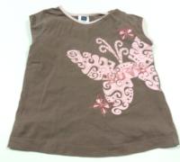Hnědo-růžové tričko s motýlkem zn. M&Co