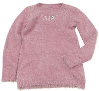 Růžový chlupatý svetr s kamínky zn. F&F