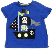 Námořnicky modré pyžamové tričko s pirátskou lodí