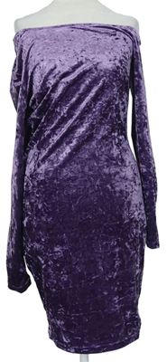 Dámské fialové sametové šaty s lodičkovým výstřihem zn. Amisu 