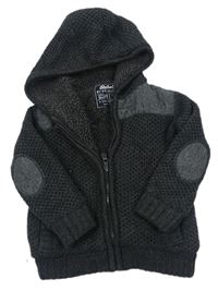 Černo-šedý zateplený propínací svetr s kapucí zn. Rebel