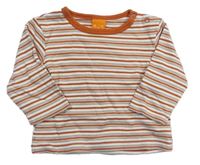 Bílo-oranžovo-béžové pruhované triko zn. Pusblu