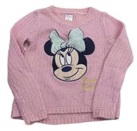 Růžový třpytivý svetr s Minnie zn. C&A