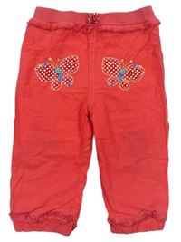 Růžové podšité plátěné kalhoty s motýly zn. M&Co.
