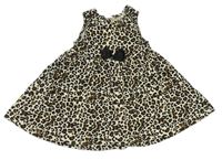 Béžovo-černo-hnědé bavlněné šaty s mašlí a leopardím vzorem zn. H&M
