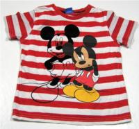 Červeno-bílé pruhované tričko s Mickey Mousem zn. George + Disney